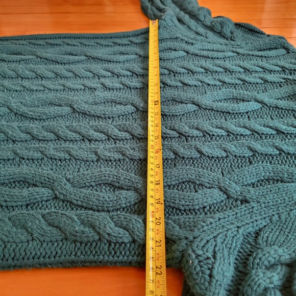 Simons Teal Cable Knit Chunky Turtleneck Sweater Large Unisex - Picture 8 of 13